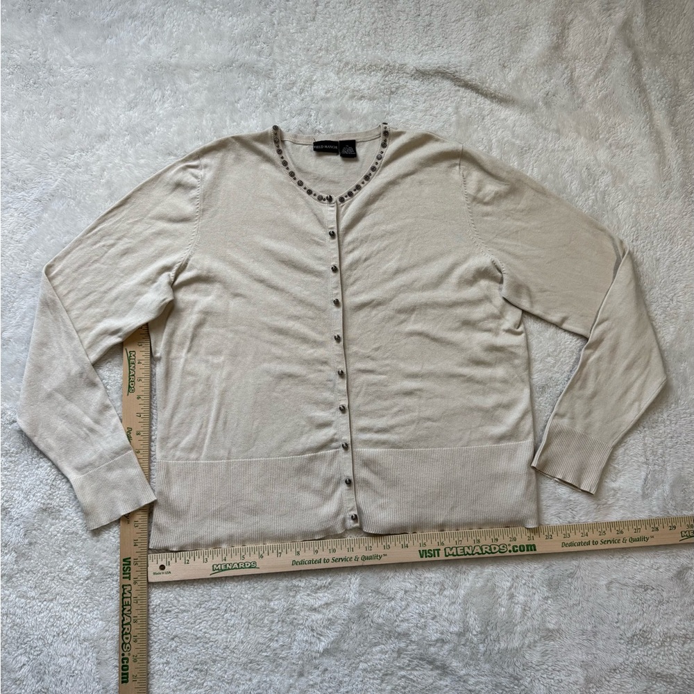 Field Manor Women's Silk Blend Cardigan Sweater Size XL Cream VTG